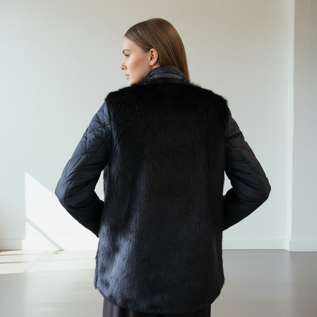 CAPPOTTO TRAPUNTATO CON SIMILPELLICCIA