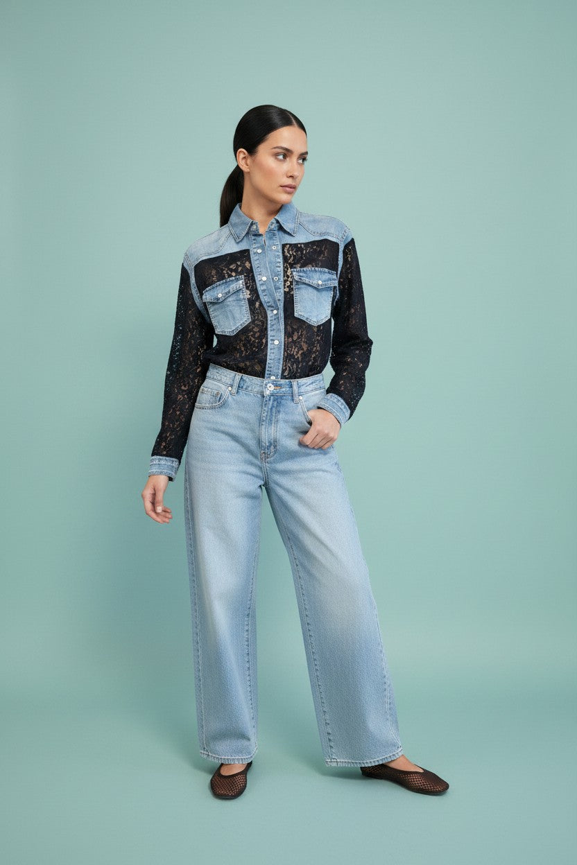 CAMICIA DENIM PIZZO