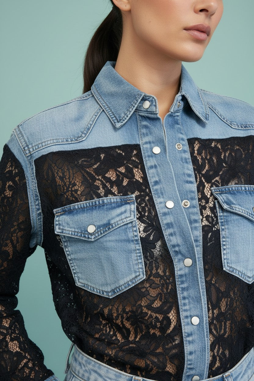 CAMICIA DENIM PIZZO