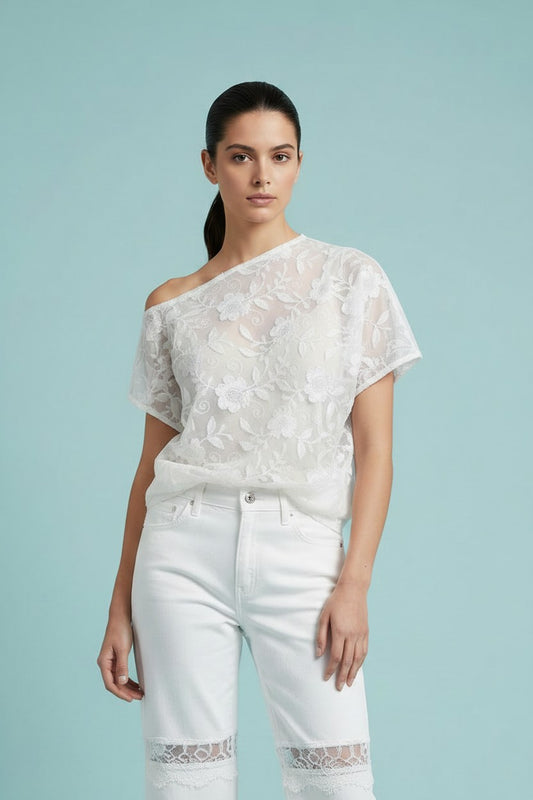 BLUSA FOULARD RICAMATA