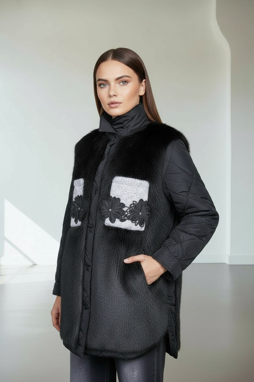 CAPPOTTO TRAPUNTATO CON SIMILPELLICCIA